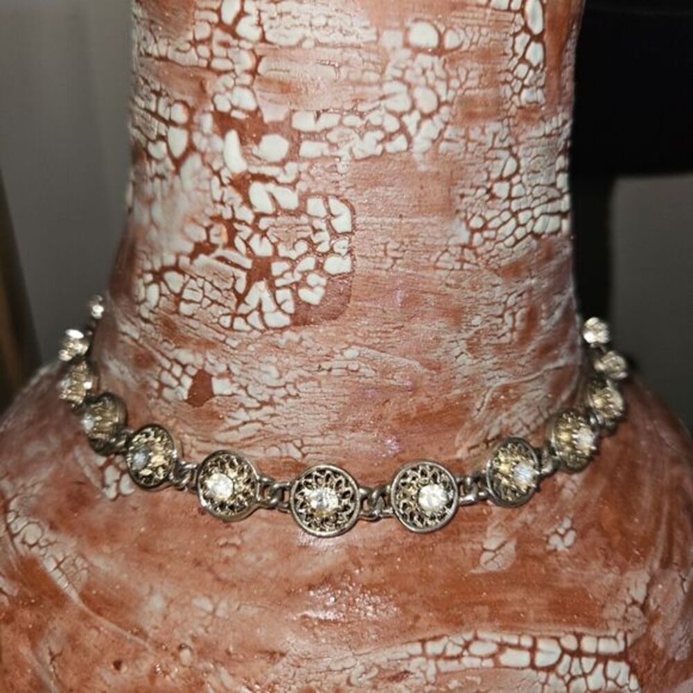 Vintage Coro Sunburst Choker Necklace Gold Tone Rhinestone 1950s Jewelry